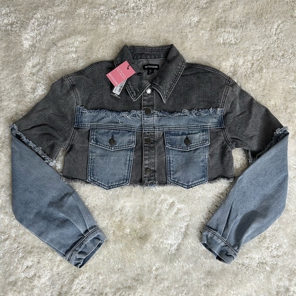 PrettyLittleThing Jackets & Blazers - PLT washed grey double layered denim cropped jacket